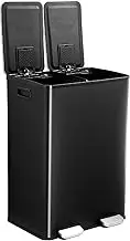 Maxkon 60L Pedal Waste Bin Dual Garbage Stainless Steel Rubbish Bin Recycle Bin Soft Close Trash Bin for Home Kitchen Office Black