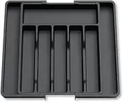 TOMVAES Kitchen Drawer Organizer, Extendable Utensil Tray for Drawer, Adjustable Drawer Organizer for Kitchen, Compact Plastic Storage for Spoons, Forks, Black