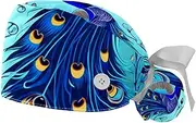 [YTYVAGT] 2-Pc,Gourd-Shaped Working Cap,Fisherman Hat with Buttons and Cotton Sweatband,Blue Feather Peacocks