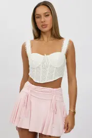 White Crop Top Sleeveless Corset Broderie - Size 10S, Women's Crop Top