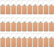 30 Pcs Wooden Keychains Blanks Key Chain Tags DIY Gifts