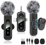 3 in 1 Wireless Lavalier Microphones for iPhone/Android/Camera Devices，2 Pack Magnetic Lavalier Mic ,Mini Microphone with Mute/Reverb/Noise Reduction for YouTube/Vlog/TikTok Podcast Content Creator