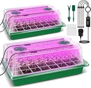 SIMTWO Seedling Tray 2 Pack with 80 Cells, Seed Starter Tray with 4 Grow Lights, Seed Germination Kit, Smart Seeding Starter Tray with Timer & Humidity Dome, Adjustable Brightness 3 Modes, 4 Timing