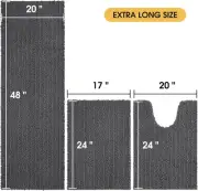 ACCUMTEK Upgrade Extra Large Grey Bathroom Rug Set 3 Pieces Gray Ultra Soft, Non