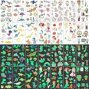 25 Sheets Temporary Tattoos for Kids, 247pcs Glow In the Dark Tattoos for Kids, Neon Tattoos Unicorn Dinosaur Mermaid Underwater World Animal Fake Tattoo, Boys Girls Birthday Party Favors Gift