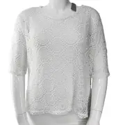 Chicos Travelers Collection Size 1 US 8 Lace Overlay Top Winter Drift White NEW