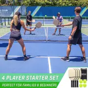 Premium Starter PickleBall Set with 4 Paddles, 4 Regulation Pickleballs and Carry Case. Classic Wood Style
