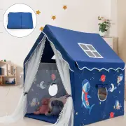 CostwayLarge Kids Play Tent with Removable Padded Mat &amp; Gauze Door Curtain-Blue