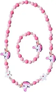 [GAROZATION] Unicorn Beaded Necklace Bracelet Set Kids Jewelry Diy Wood Bead Kit Charm Bracelet for Girls