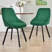 ALFORDSON Kitchen Dining Chairs Set of 2 with Velvet Upholstery, Green Color Desk Chair with Metal Legs & Floor Protector, Swivel Reading Seating for Cafe Home Coffee, 150kg Capacity, Sandra Series