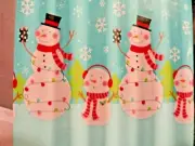 13 pc Holiday~SNOW MEN Snow flakes Blue CHRISTMAS~TREES FABRIC SHOWER CURTAIN