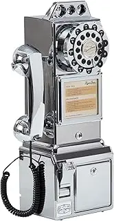 Ryan Bros. American Retro 1950's Payphone with Coin Bank Wall-Mount Corded Phone (Silver Chrome)