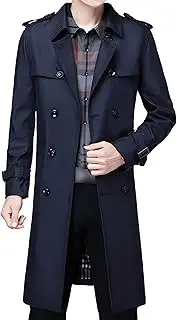 [Qolkmuiy-GJ] Mens Classic Notched Lapel Collar Overcoat Stylish Wool Blend Long Coat Mid Long Winter WoolenTrench Coats
