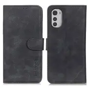 KHAZNEH For Motorola Moto E32 4G Vintage Textured Wallet PU Leather Case ic Clasp Phone Cover-