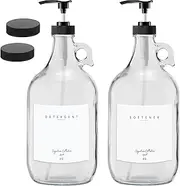 Laundry Detergent Dispenser for Laundry Room - Two Half Gallon Glass Jugs for Fabric Softener Dispenser, Liquid Laundry Soap Dispenser and Bleach - 64 oz. Black Commercial Liquid Pump Dispenser