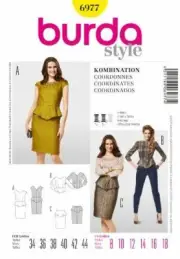 Burda Sewing Pattern 6977 Misses Dress Top Skirt Sizes: 8-18