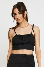 Black Tie Shoulder Top Cami - Size M, Women's Singlet Semi Crop