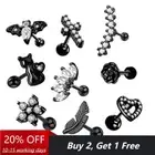 Black Labret Piercing CZ Tragus Helix Cartilage Studs Earrings Stainless Steel