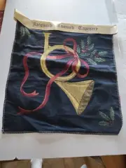 Vintage Jacquard Loomed Tapestry Fabric Panel Christmas French Horn Design NWT