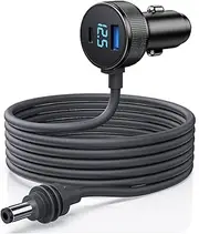 Car Charger Cable, 16.4FT 5M 3 in 1 Charger DC Power Cable and Cigar Lighter Adapter Replacement with Digital Display USB C PD 140W and USB A 35W Ports for Trucks Cars