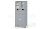 Giantex Floor Storage Cabinet Tall Bathroom Cabinet w/4 Doors & 2 Drawers Storage Organizer Cupboard Grey