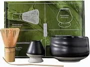 Matcha Kit Matcha Set with Matcha Whisk and Bowl Matcha Spoon and Matcha Brush Holder Portable Ceramic Japanese Matcha Tea Set Black