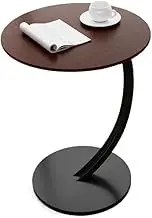 XINCHANG C-Shaped End Table Side Table Wood Sofa Table with Metal Frame for Living Room, Bedroom, Small Spaces (Walnut + Black Rack)
