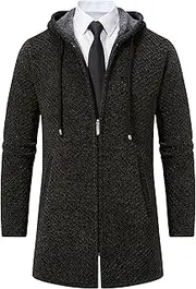 [DGHM-JLMY] Men's Knitted Cardigans Full Zip Fleece Lined Hooded Jacket Slim Long Trench Coat Fashion Casual Cardigan Coat