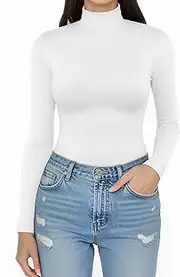 [Lotofun] Long Sleeve Shirts for Women Turtle Neck Fitted Basic Tees Tops