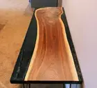Black Epoxy Resin Console Slab Top Table, Wooden Table Top, Living Room Decor