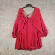 Boohoo Women Sz 10 Smock Dress Red NWT Plunge Long Balloon Sleeve Mini Casual