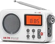 Goodes Am Fm Radio Portable with Best Reception, Transistor Radio with Loud Speaker, Digital Time Display, Battery Operated or DC USB, Clear Dial, Headphone Jack, Perfect for Indoor, Outdoor Use-White