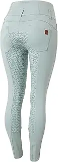 [HORZE] Women's Tara Full Seat Silicone Grip Breeches | Stretchable, High Waist with 2 Front and 2 Back Pockets - Aqua Grey - 30