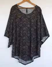 Taking Shape Top 16 Womens Blue Yellow Paisley Stretch Bell Slv TS Pointed Hem