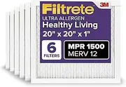 Filtrete 20x20x1 AC Furnace Air Filter, MERV 12, MPR 1500, CERTIFIED asthma & allergy friendly, 3 Month Pleated 1-Inch Electrostatic Air Cleaning Filter, 6-Pack (Actual Size 19.69x19.69x0.78 in)