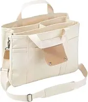 [Generic] Canvas Tote Bag with Multi-Pocket for Women Everything Tote Bag with Compartments Large Crossbody Shoulder Handbag Everyday Tote Bag