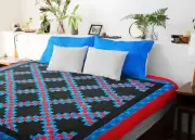Masculine multi color Irish Chain patchwork FINISHED QUILT - Feather Quilting