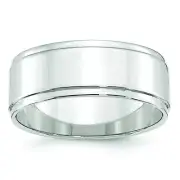 10k White Gold 8mm Flat with Step Edge Band Ring 1WFLE080