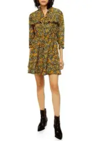 TopShop Womens Floral Print Pleat Mini Dress in Yellow Choose Size 6, 8 $75