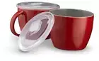 Soup Mugs, Soup Cups with Lid, Microwavable Soup Bowl with Handles, Red