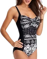 Women One Piece Swimsuit Sexy, Morbuy Summer Printing V Neck Backless High Waist Slim Fit Push Up Swimwear Bathing Suits Halter Bikini for Beach Vacation Travel Swim