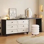 Professional-Grade Dressing Table with Three-Tone LED Light Mirror,Oversized 6 Storage Drawers Waterproof Countertop Suitable for Nail Art/Beauty Studio(80cmx100cm)
