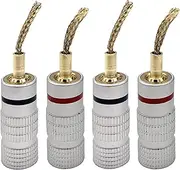 Speaker Banana Plugs, Gold Plated Soft Weaving Banana Plug 12 AWG - 18 AWG Gauge Size 4mm for Speaker Wire, Home Theater, Amplifier/Video Receiver and Sound Systems, 2 Pairs/4 Pcs