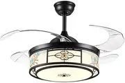 Silent Ceiling Fan Light New Chinese Invisible Ceiling Fan Light Antique Classical Living Room Chandelier with Fan Mute Rotating Restaurant Bedroom Ceiling Light Energy Saving (Size : Wall Control)