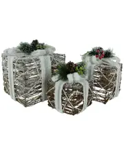Northlight Set of 3 LED Lighted Gift Boxes with Pine & Berries