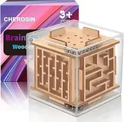 Fidget Puzzle Cube Toy for Adults - 6-Sided Wooden Brain Teaser Puzzle for Anxiety Relief,Handheld Fidget Maze Cube IQ Balance Games for Travel,Birthday Gifts for Kids Men Teenage Boys