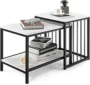 Giantex Nesting End Tables Set of 2, Multi-Function Coffee Tables w/Storage Shelf, Space-Saving Stacking Side Table Set for Living Room Bedroom Apartment Dorm, Easy Assembly, White & Black