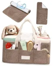 Baby Diaper Caddy Organizer with Portable Taupe Diaper Caddy with Changing Pad