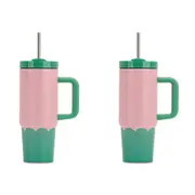 2x Annabel Trends Super Sip Wave 380ml S/S Cup Double Walled w/ Straw Musk Green