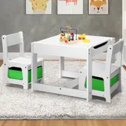 Oikiture Kids Table and Chairs Set Storage Box Toys Play Desk Wooden Study